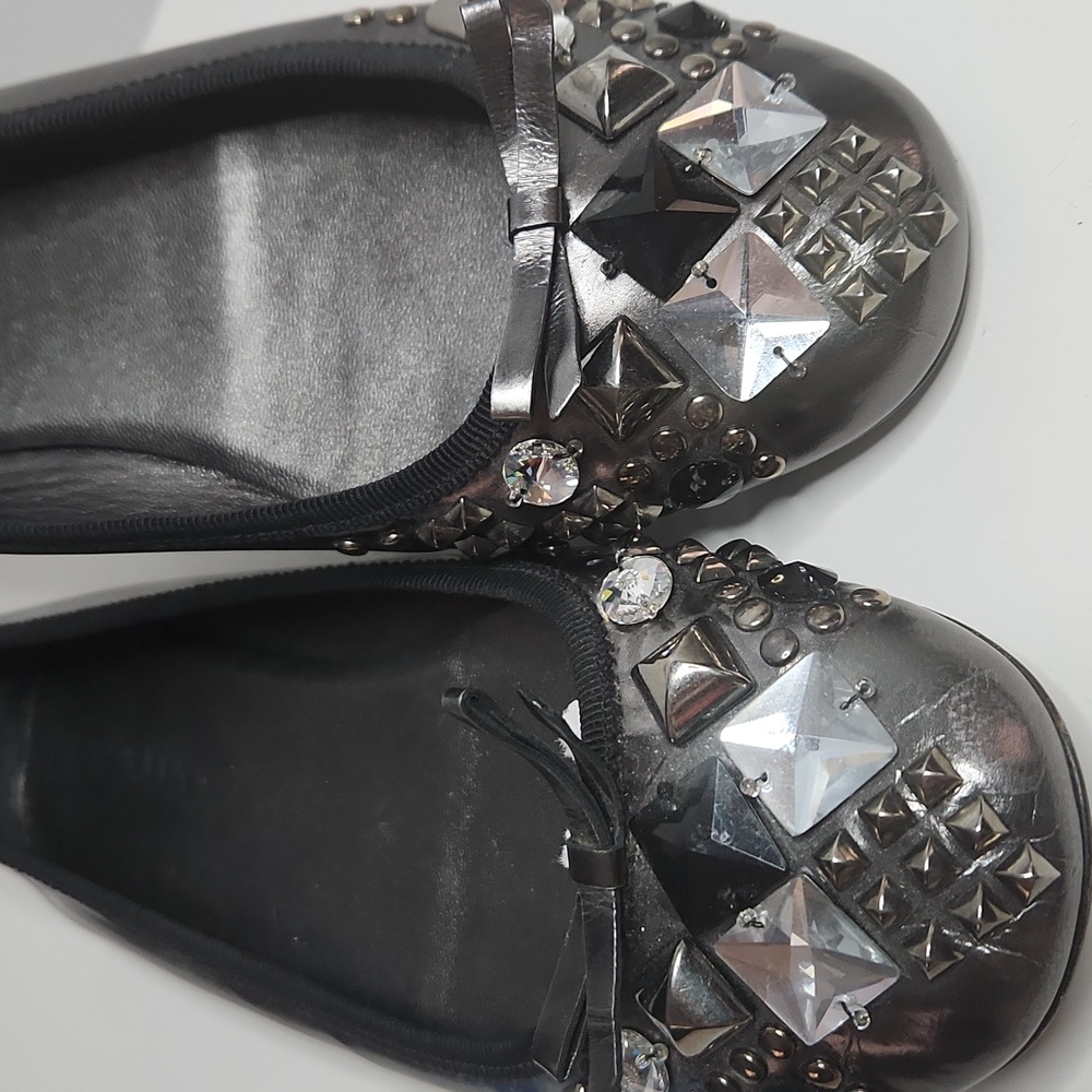 PRADA Black Studded Women's Flats Size 37.5 EU Sparkly Bling